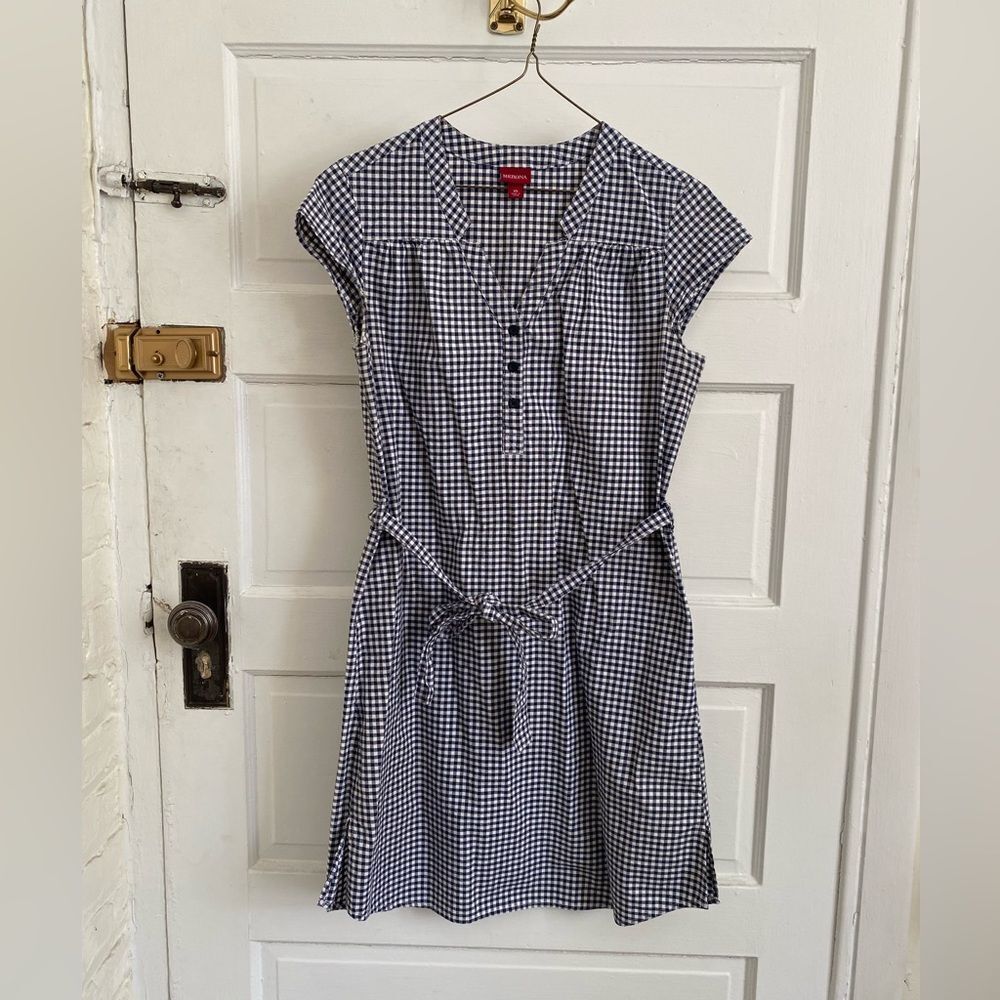 Merona Navy White Gingham Dress Short Sleeve Preppy Cottagecore Picnic Dress
